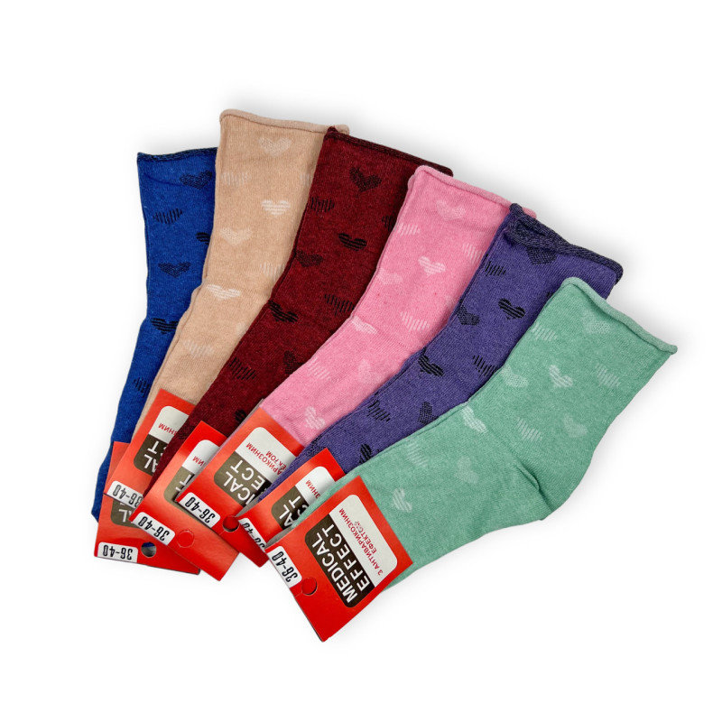 Жіночі медичні бавовняні шкарпетки без гумки середні Medical Effect, 90% бавовна, розмір 36–40, упаковка 12 пар, Україна