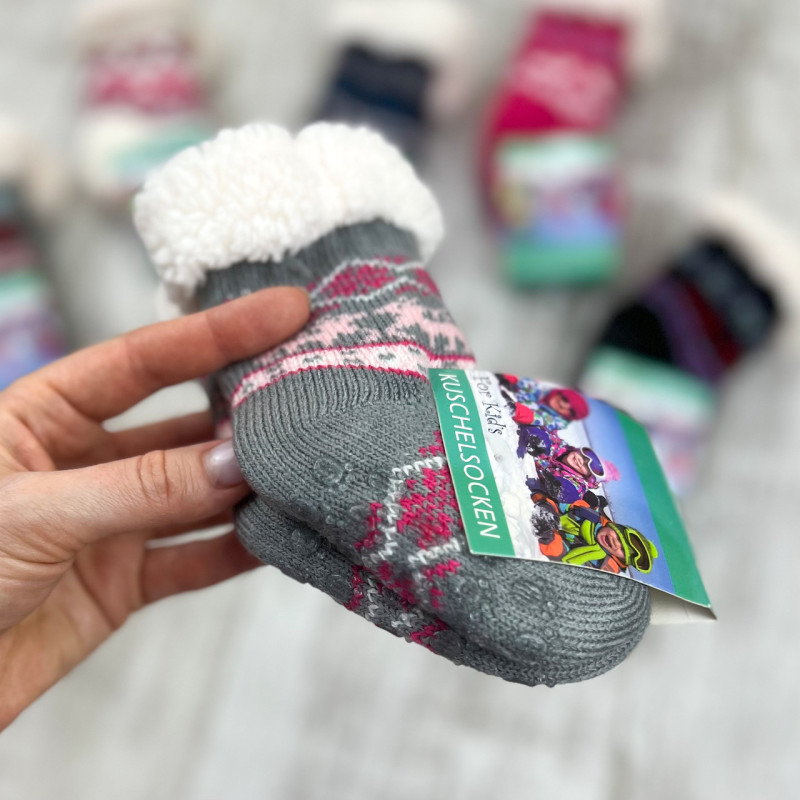 Дитячі домашні хутряні шкарпетки валянки з силіконом на підошві Kushelsocken 0-12