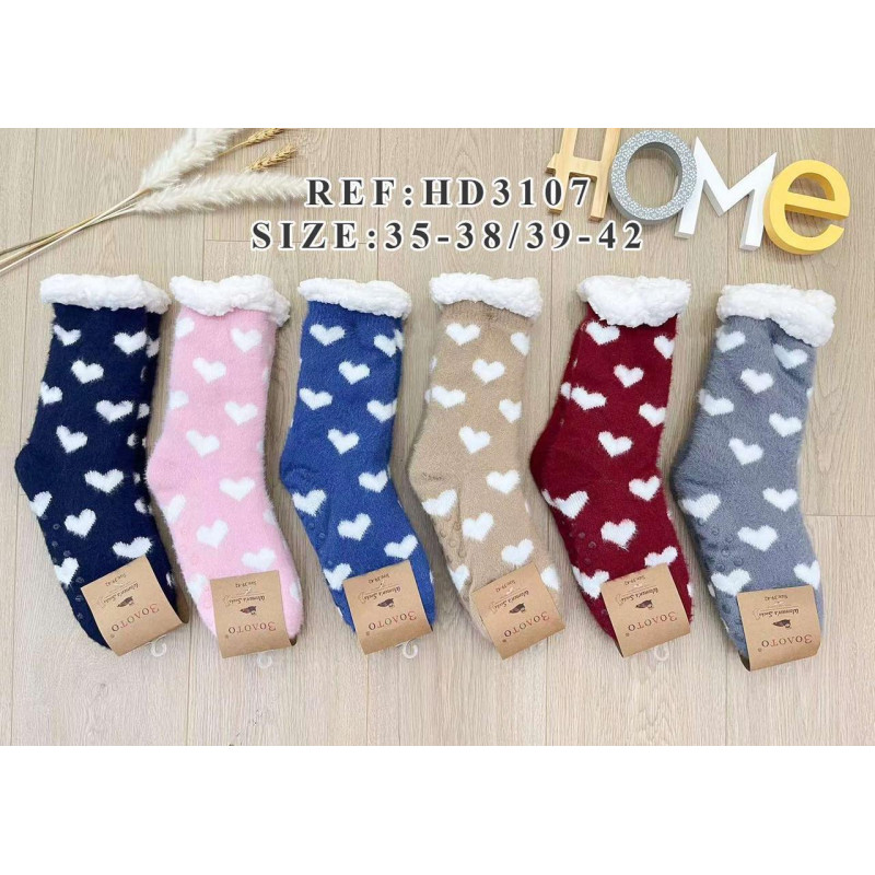 Пухнасті жіночі домашні шкарпетки валянки на хутрі з сердечками та силіконом на підошві Золото 35-38, Синій