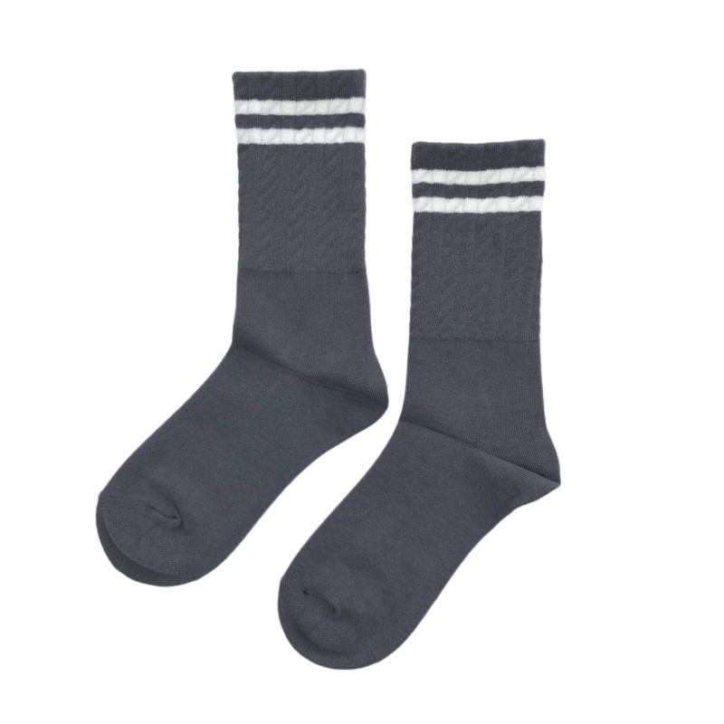 Високі жіночі бавовняні шкарпетки зі смужками на манжеті Корона Чорний