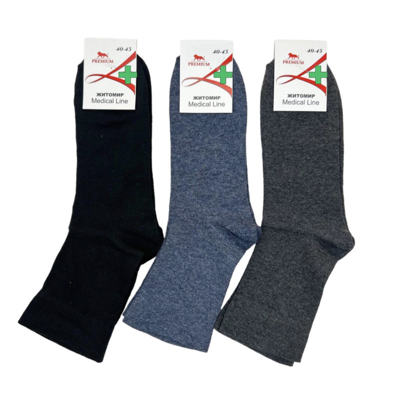 Чоловічі медичні шкарпетки без гумки Житомир Medical Line, 90% бавовна, розмір 40–45, упаковка 12 пар