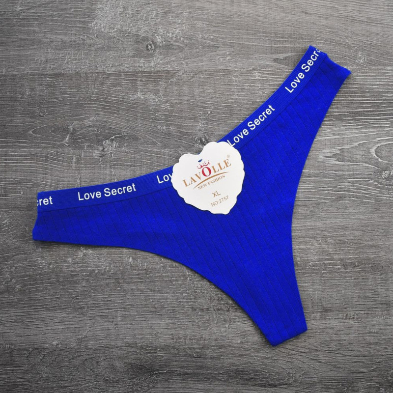 Жіночі трусики стрінги в рубчик з написом на резинці S