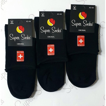 Чоловічі шкарпетки без гумки середні з преміальної бавовни чорні Super Socks