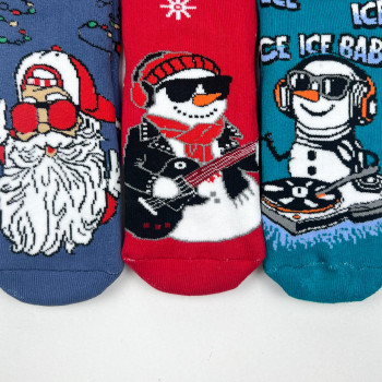 Набір дитячих новорічних махрових шкарпеток 3 пари (санта + сніговики) Style Luxe 22-24