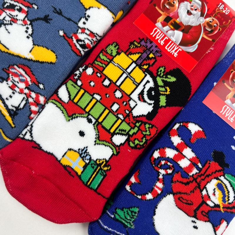 Набір дитячих новорічних махрових шкарпеток 3 пари (сніговики) Style Luxe 20-22