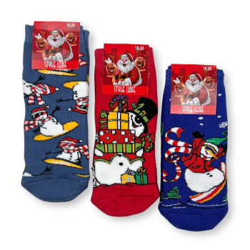 Набір дитячих новорічних махрових шкарпеток 3 пари (сніговики) Style Luxe22-24
