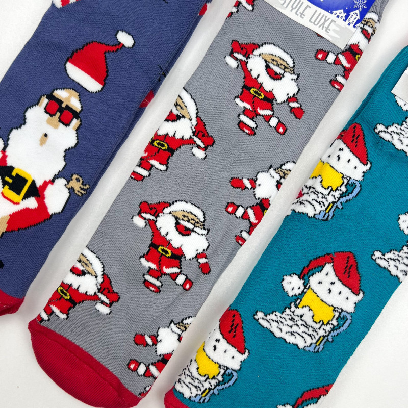 Набір чоловічих новорічних махрових шкарпеток 3 пари (санта beer) Style Luxe