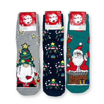 Набір жіночих новорічних махрових шкарпеток 3 пари Style Luxe