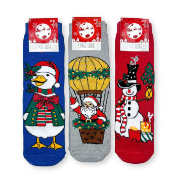 Жіночі махрові новорічні шкарпетки Санта в кулі Style Luxe