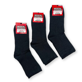 Медичні чоловічі шкарпетки махрові без гумки (чорні) упаковка 12 пар Medical Effect
