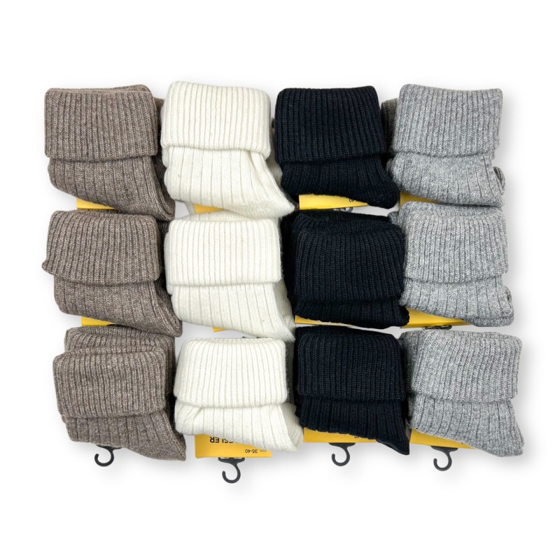 Шкарпетки жіночі з овечої вовни з закотом Kardesler Молочний