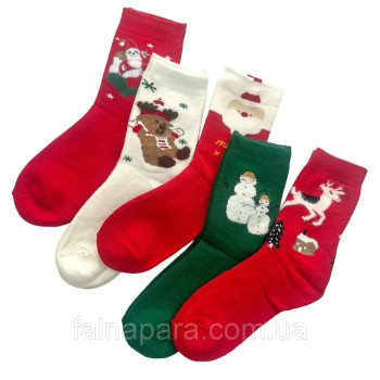 Набір жіночих махрових новорічних шкарпеток 5 пар в наборі Корона
