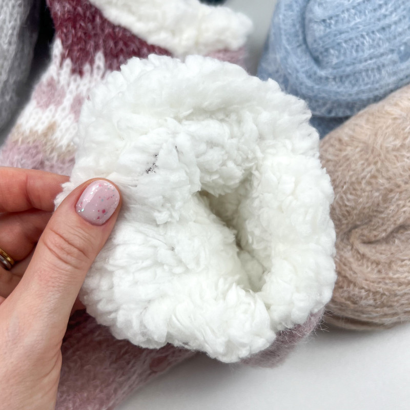 Жіночі теплі короткі шкарпетки на хутрі з гальмами Бежевий