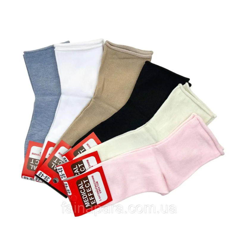 Жіночі медичні бавовняні шкарпетки без гумки середні Medical Effect, 90% бавовна, розмір 39–42, упаковка 12 пар, Україна