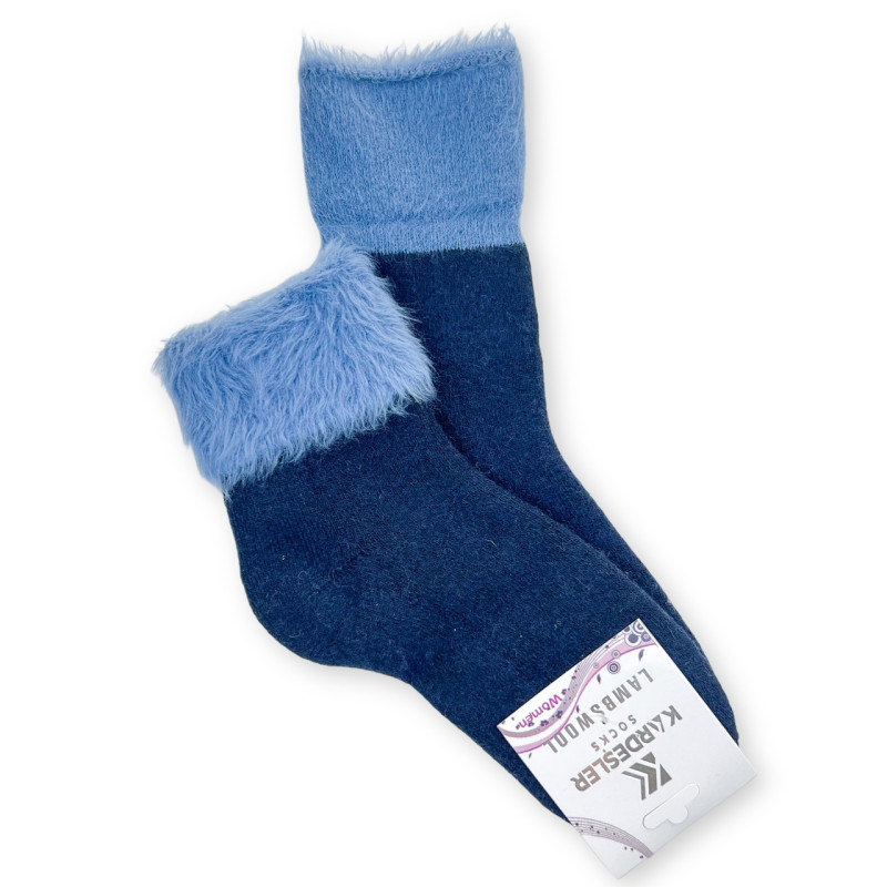 Жіночі махрові шкарпетки з овечої вовни з пухнастим відворотом Kardesler Туреччина Синій