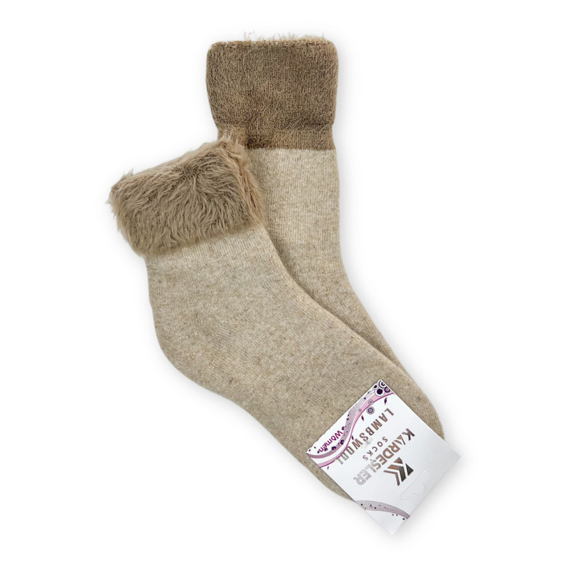 Жіночі махрові шкарпетки з овечої вовни з пухнастим відворотом Kardesler Туреччина Бежевий