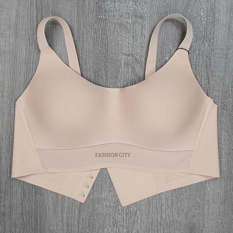 Безшовний бюстгальтер-топ з широким поясом та застібкою на спинці 2XL, Пудровий