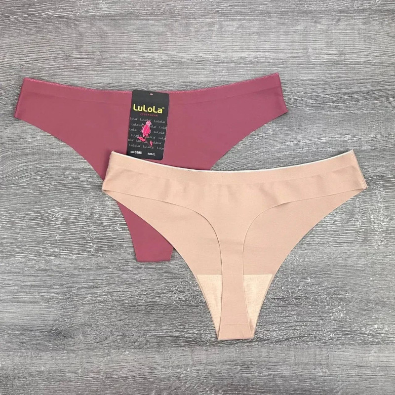 Гладкі безшовні трусики стрінги LuLoLa XL, Бежевий