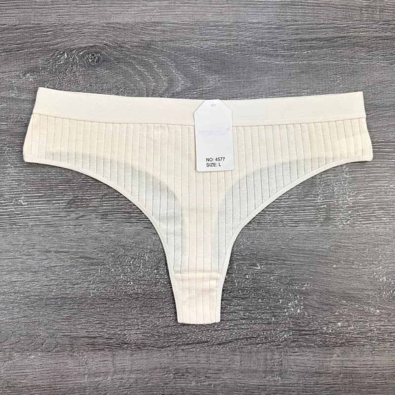 Бавовняні жіночі трусики стрінги (в рубчик) Agremaila L, Чорний