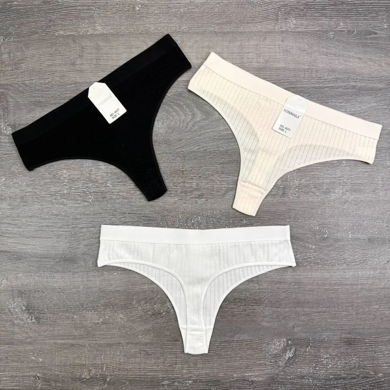 Бавовняні жіночі трусики стрінги (в рубчик) Agremaila XL, Бежевий