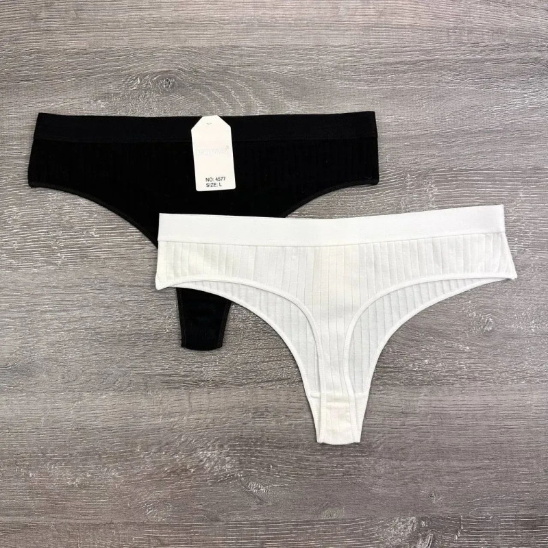 Бавовняні жіночі трусики стрінги (в рубчик) Agremaila XL, Чорний
