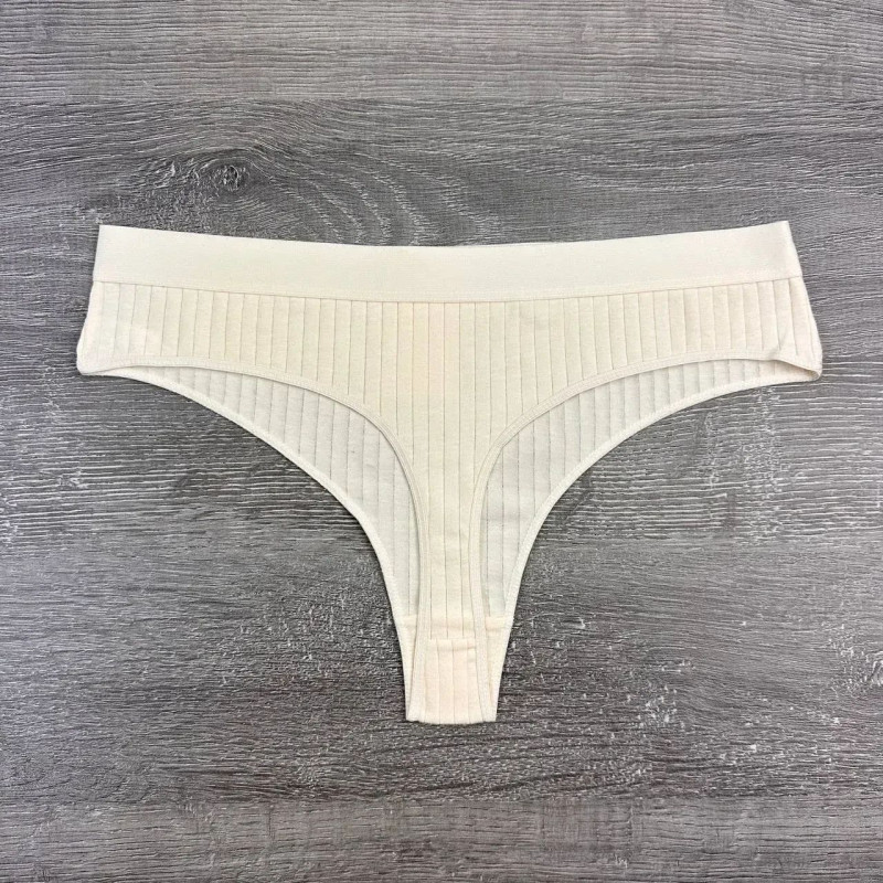 Бавовняні жіночі трусики стрінги (в рубчик) Agremaila XL, Чорний