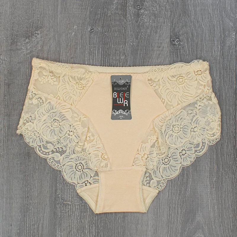 Жіночі бавовняні труси сліп з мереживом середня посадка Biweier (великі розміри) 2XL