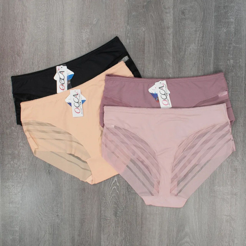 Гладкі безшовні труси сліпи з декоративною прозорою сіточкою (великі розміри) Occa 5XL