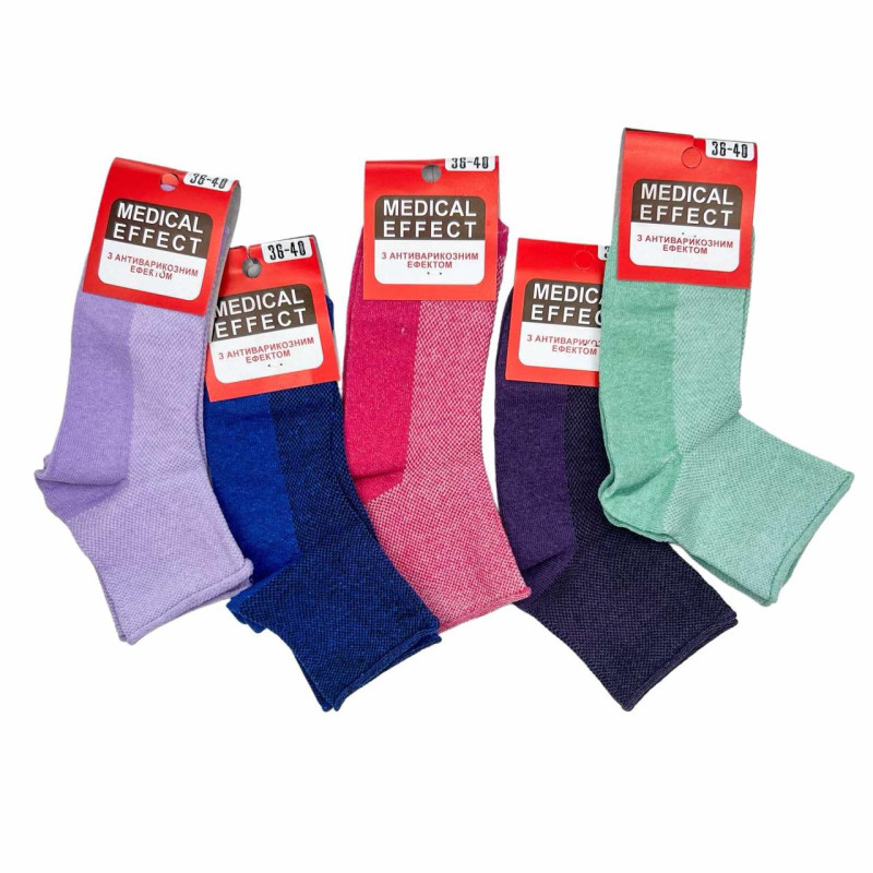 Жіночі яскраві шкарпетки без резинки з сіткою Medical Effect 12 пар