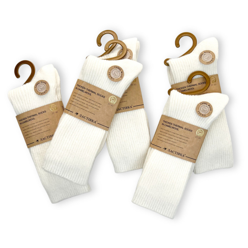 Жіночі вовняні термошкарпетки високі молочні Ластівка, 88% вовна, розмір 36–40, Китай
