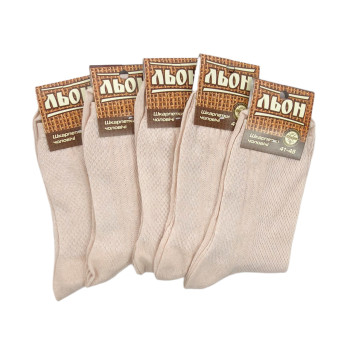 Тонкі льняні чоловічі високі шкарпетки з сіткою Дукат (бежевий) 12 пар