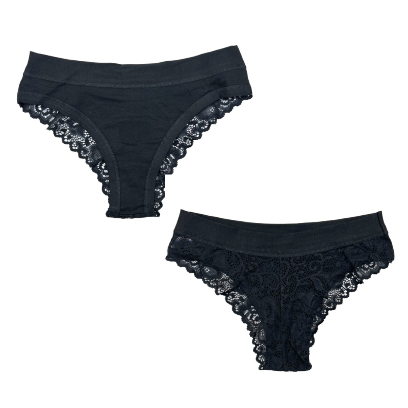 Жіночі бавовняні труси бразиліана з мереживом Berrak Туреччина (чорний) XL