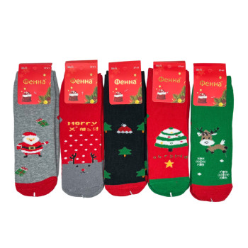 Набір жіночих новорічних махрових шкарпеток 5 пар у подарунковій коробці