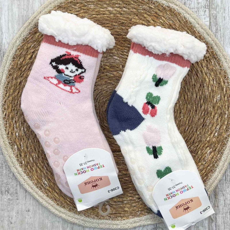 Дитячі домашні хутряні шкарпетки з силіконом на стопі для дівчинки 30-35