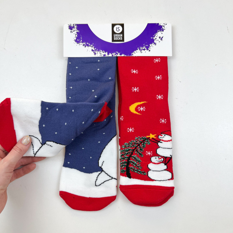 Жіночі махрові шкарпетки з зимовим малюнком (комплект 2 пари) Ведмідь+Сніговик