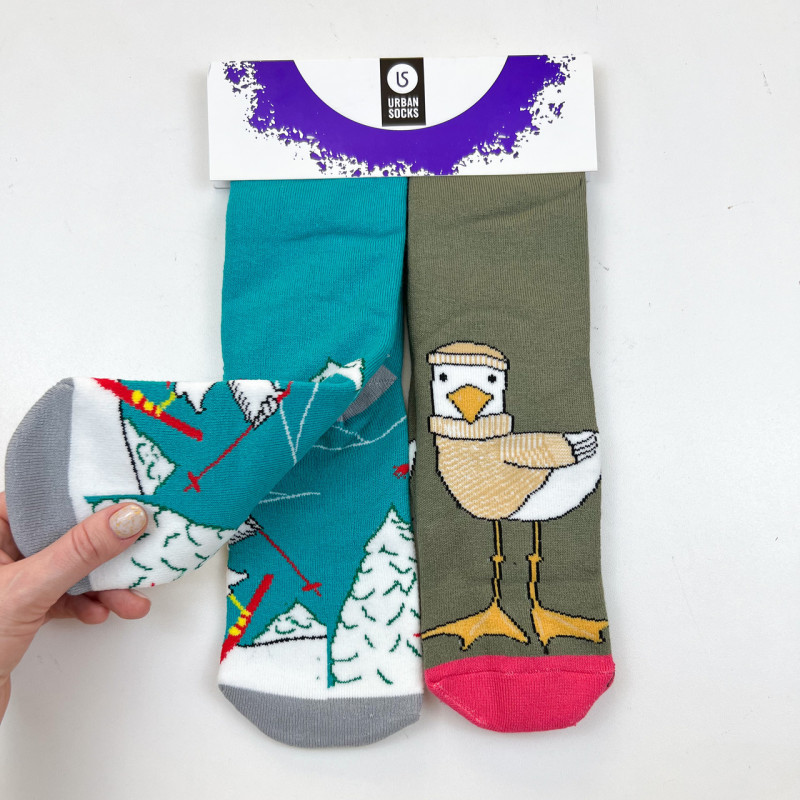 Жіночі махрові шкарпетки з зимовим малюнком (комплект 2 пари) Гусак+Чайка