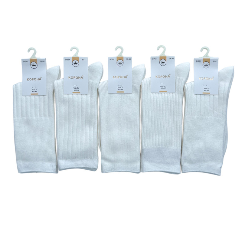 Вовняні високі шкарпетки молочного кольору жіночі (тонкі) Корона