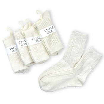Шкарпетки жіночі з вовни лами високі молочні Корона