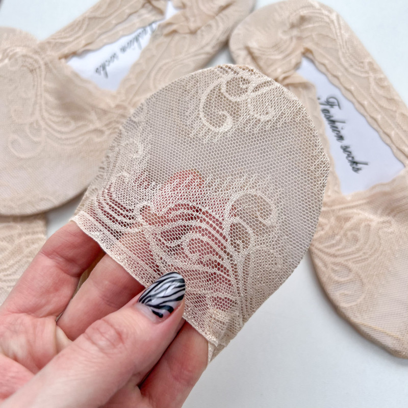 Сліди жіночі мереживні з бавовняною стопою бежеві (з фіксуючим силіконом) Золото