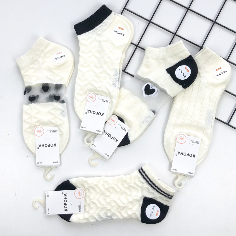 Набір білих коротких жіночих шкарпеток з прозорою вставкою ( 5 штук в наборі) Корона