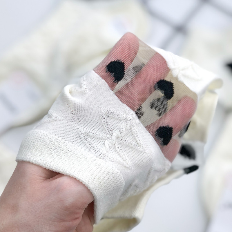 Набір білих коротких жіночих шкарпеток з прозорою вставкою ( 5 штук в наборі) Корона