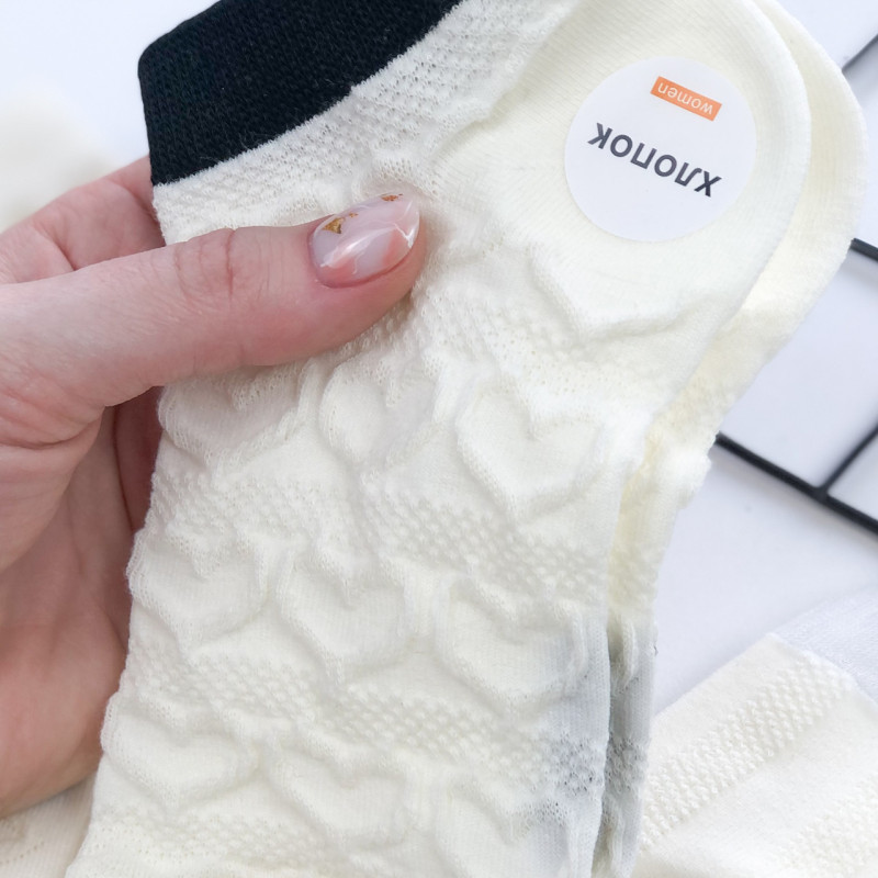 Набір білих коротких жіночих шкарпеток з прозорою вставкою ( 5 штук в наборі) Корона