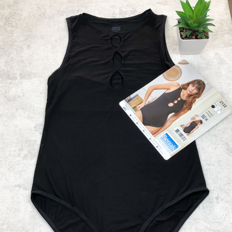 Боді-майка чорний жіночий з ефектними вирізами Berrak Туреччина L