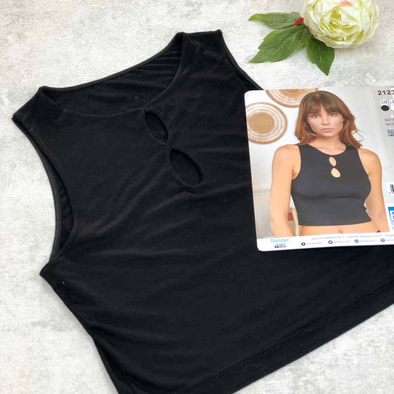 Топ жіночий чорний з ефектними вирізами Berrak Туреччина L/XL