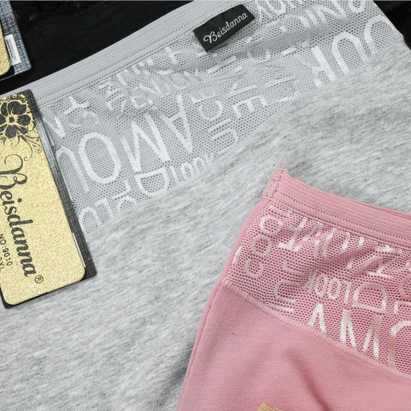 Жіночі бавовняні труси сліп на високій посадці з декоративною вставкою Beisdanna (великі розміри) 3XL, Сірий