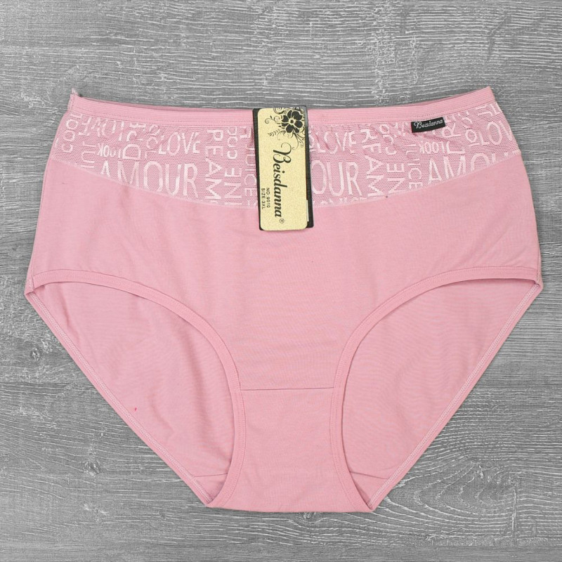 Жіночі бавовняні труси сліп на високій посадці з декоративною вставкою Beisdanna (великі розміри) 4XL, Чорний