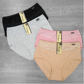 Жіночі бавовняні труси сліп на високій посадці з декоративною вставкою Beisdanna (великі розміри) 4XL, Пудровий