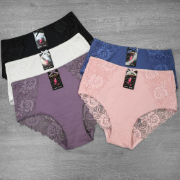 Жіночі мереживні труси сліп 95% бавовна LuLoLa (великі розміри) 2XL, Чорний