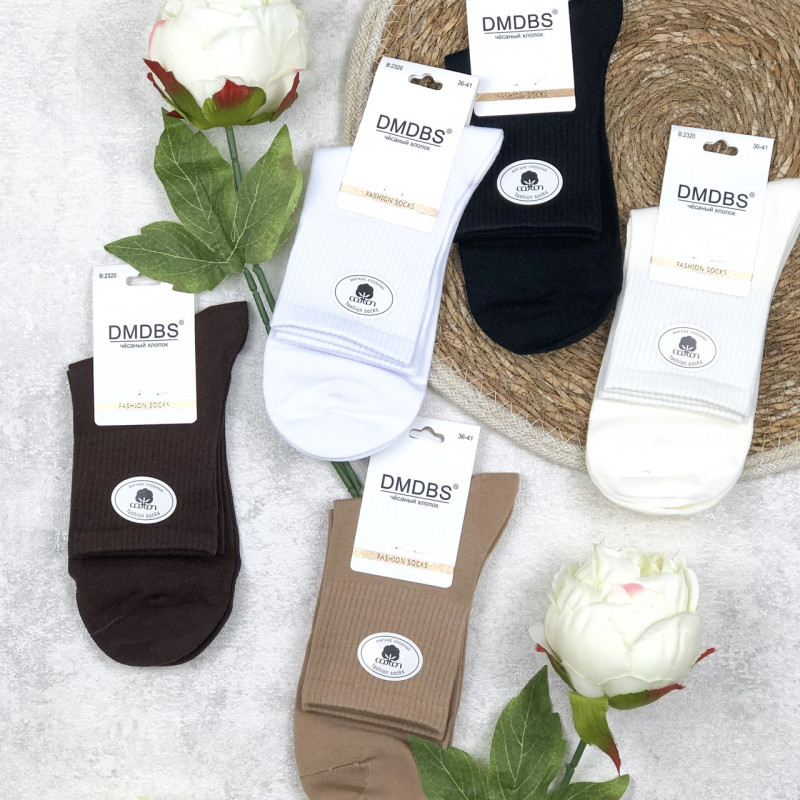 Жіночі бавовняні середні шкарпетки з резинкою в рубчик DMDBS