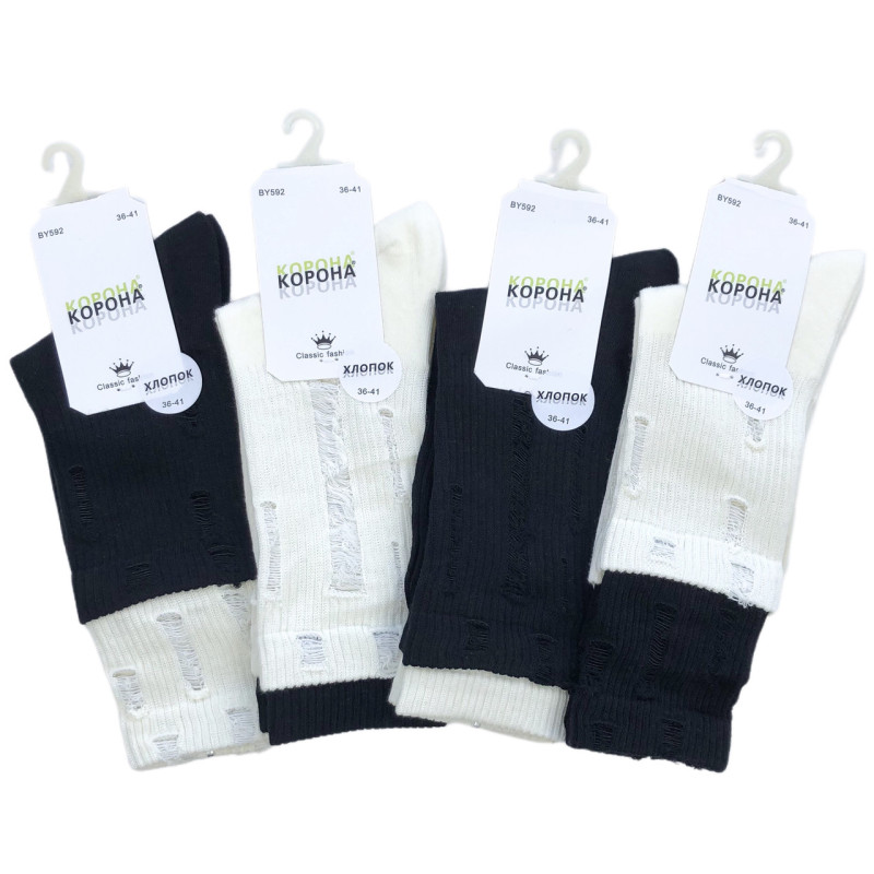 Жіночі шкарпетки з рваностями високі Корона Чорний